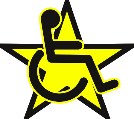 Yellow star with wheelchair symbol on top symbolizing a disabled celebrity